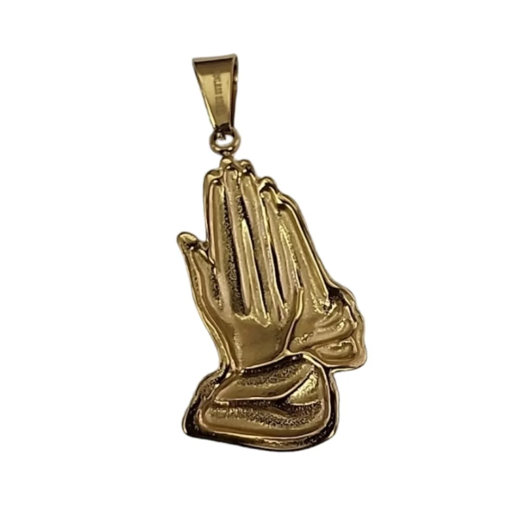 Praying Hands Pendant 18K Gold Stainless Steel Religious Jewelry Faith Necklace